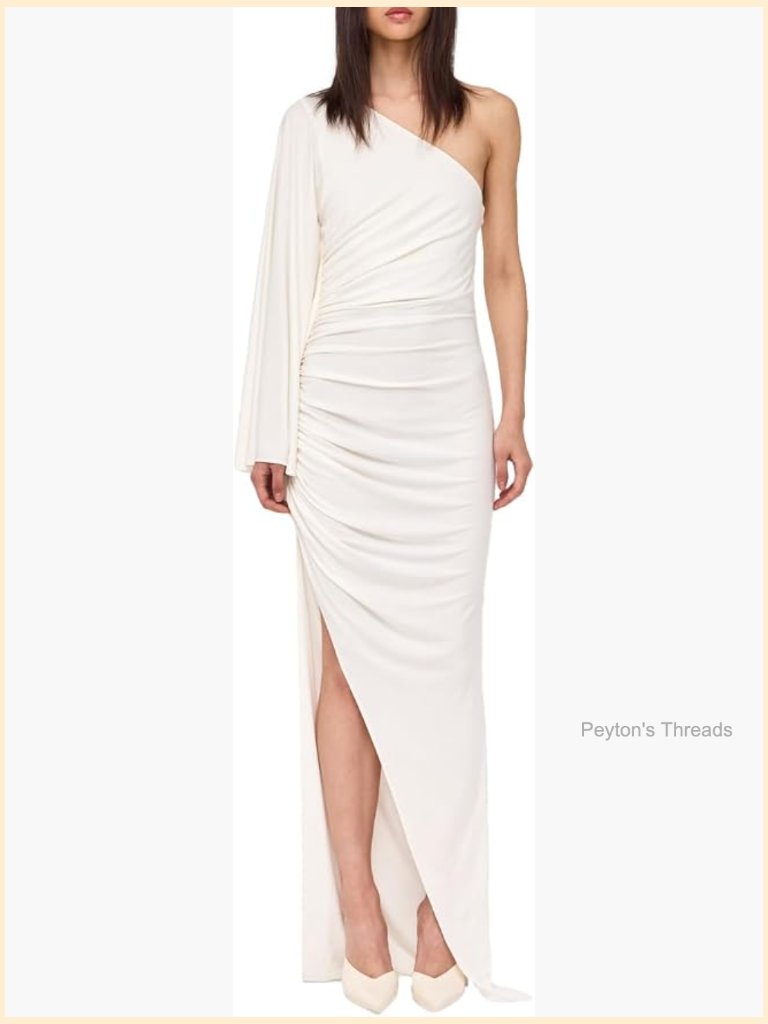 Cape Sleeve One Shoulder Maxi Dress - Crepe Zipper Closure